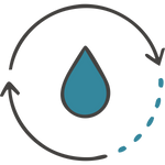 Illustration of a water droplet with arrows indicating the water cycle.
